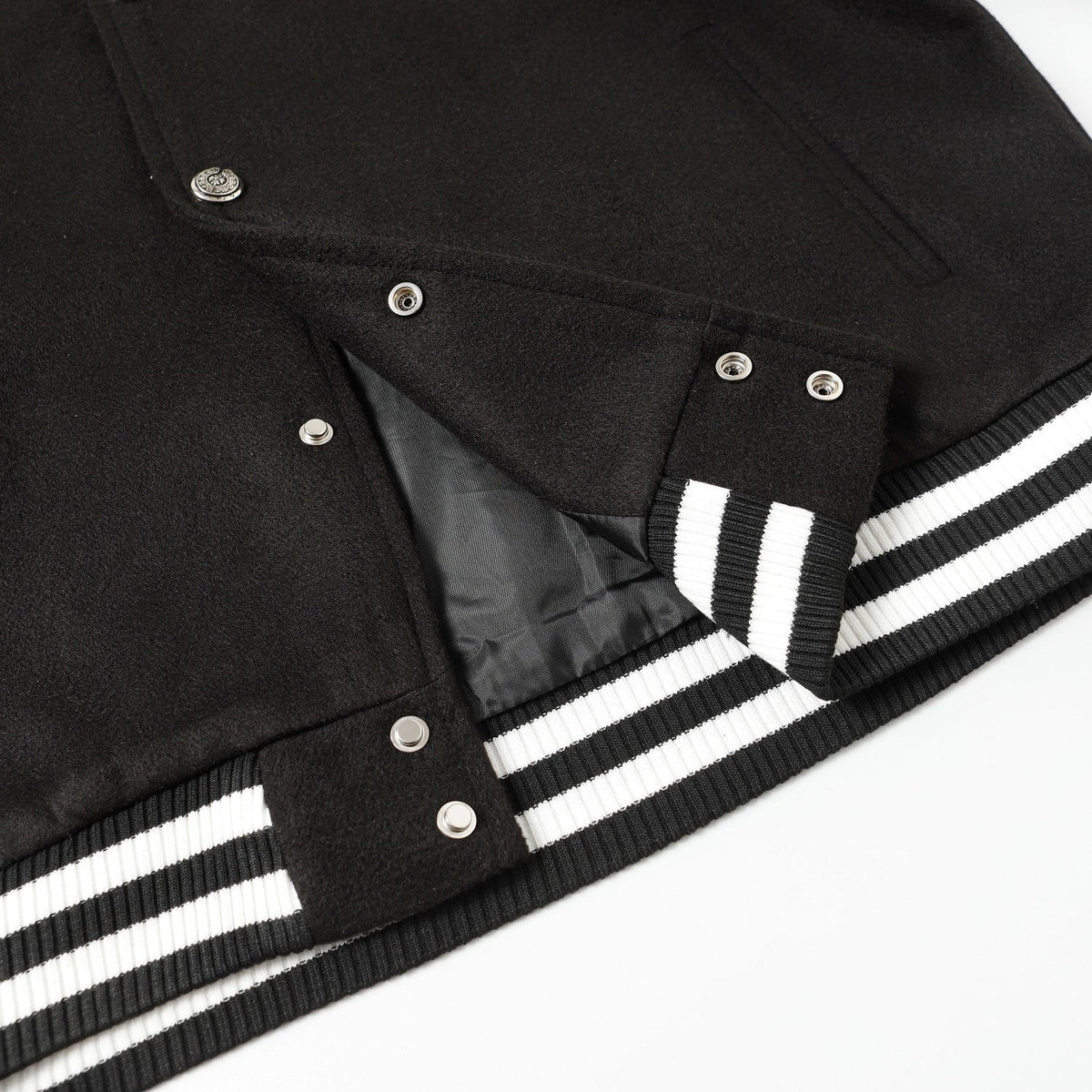 Chrome-Hearts Cross Embroidered Leather Sleeve Varsity Jacket - Black Street Style 116